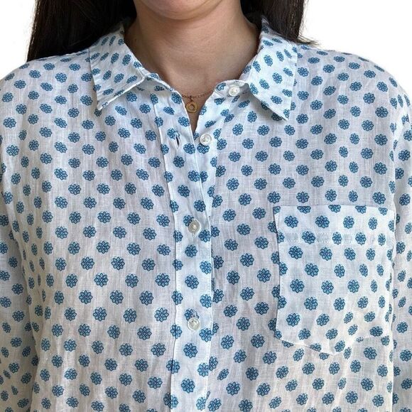 New L.L. Bean White 100% Linen Button Down Shirt Long Sleeve Floral Size XL NWOT - Picture 4 of 8